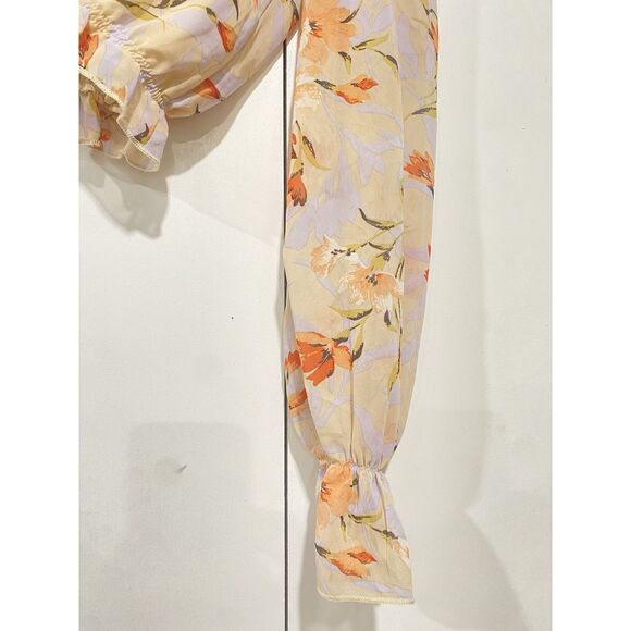 Code x Mode Blouse One Shoulder Medium Blush Floral Chiffon Ruffle Cropped Top - Picture 6 of 10